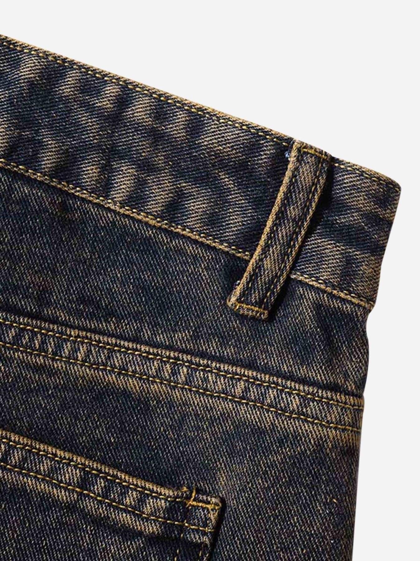Washed And Distressed Multi-Pocket Jeans