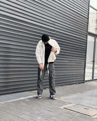 Washed And Distressed Multi-Pocket Jeans