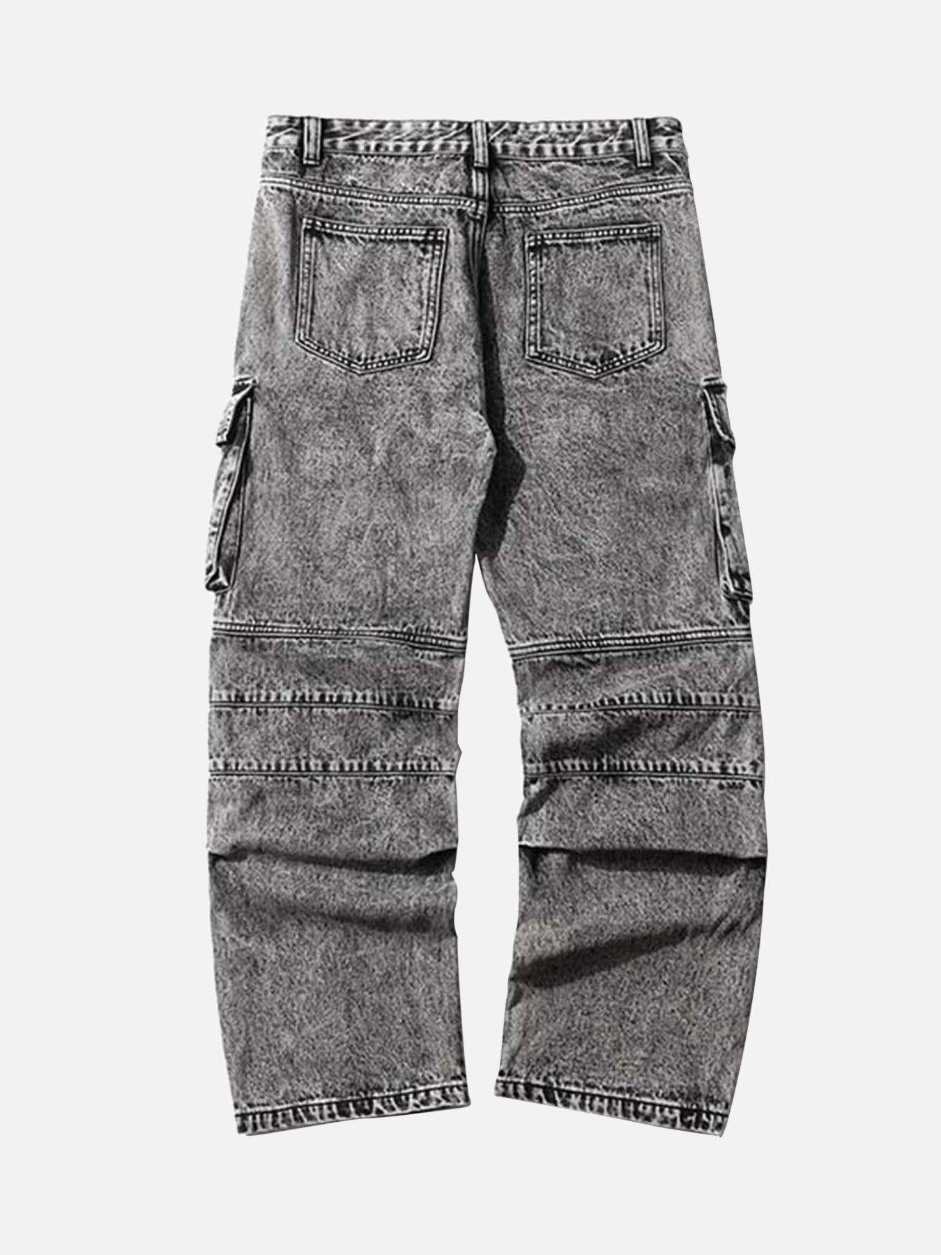 Washed And Distressed Multi-Pocket Jeans