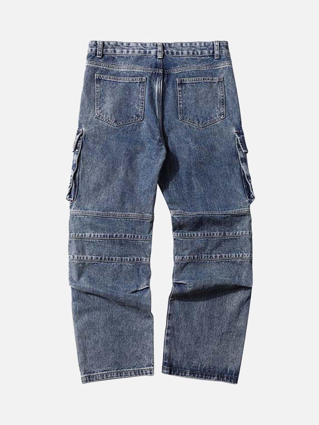 Washed And Distressed Multi-Pocket Jeans