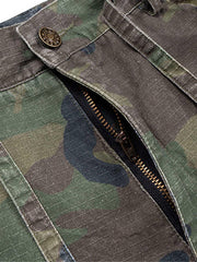Washed Destroyed Camouflage Drawstring Cargo Shorts