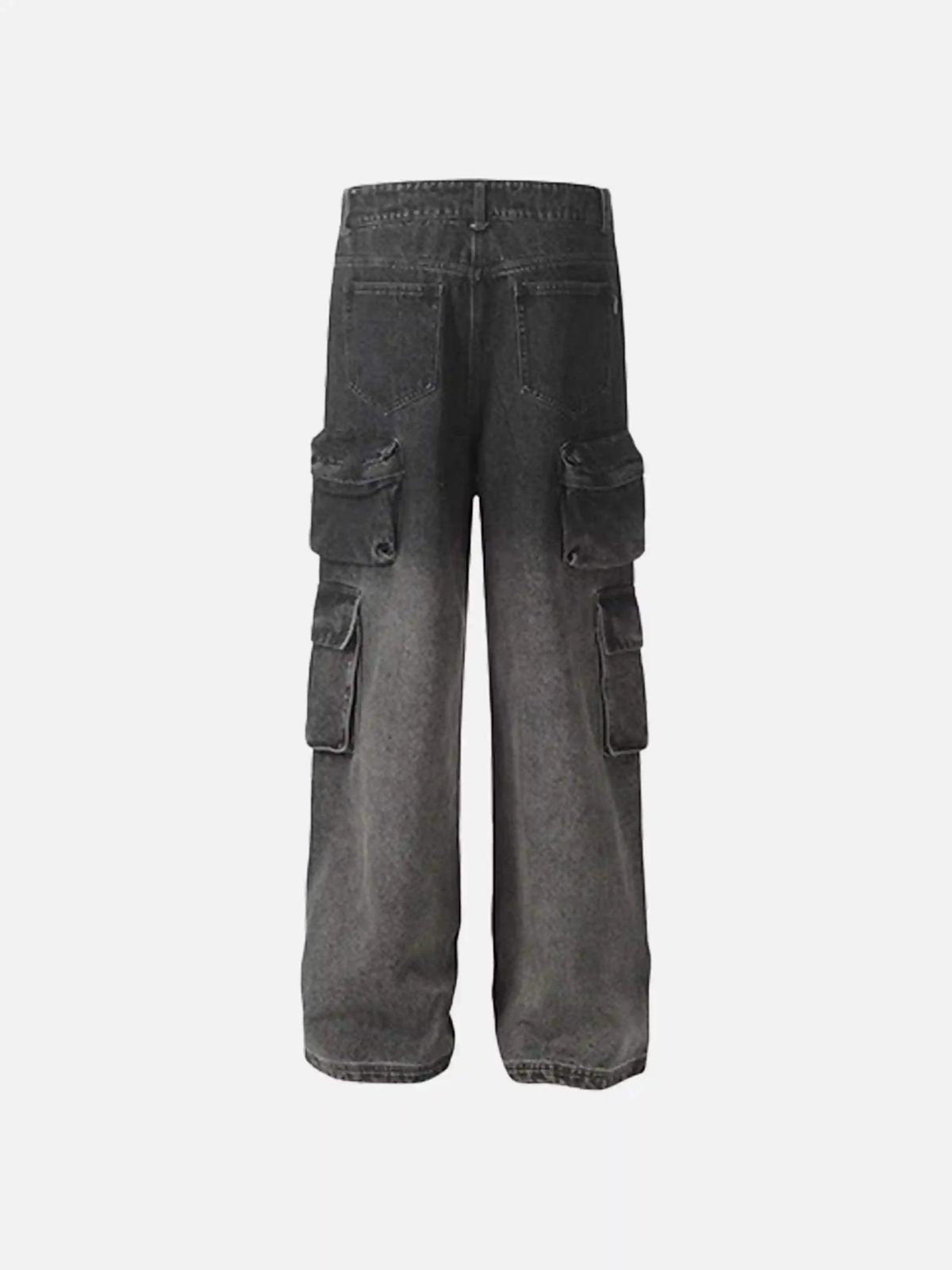 Washed Distressed Cargo Pocket Jeans