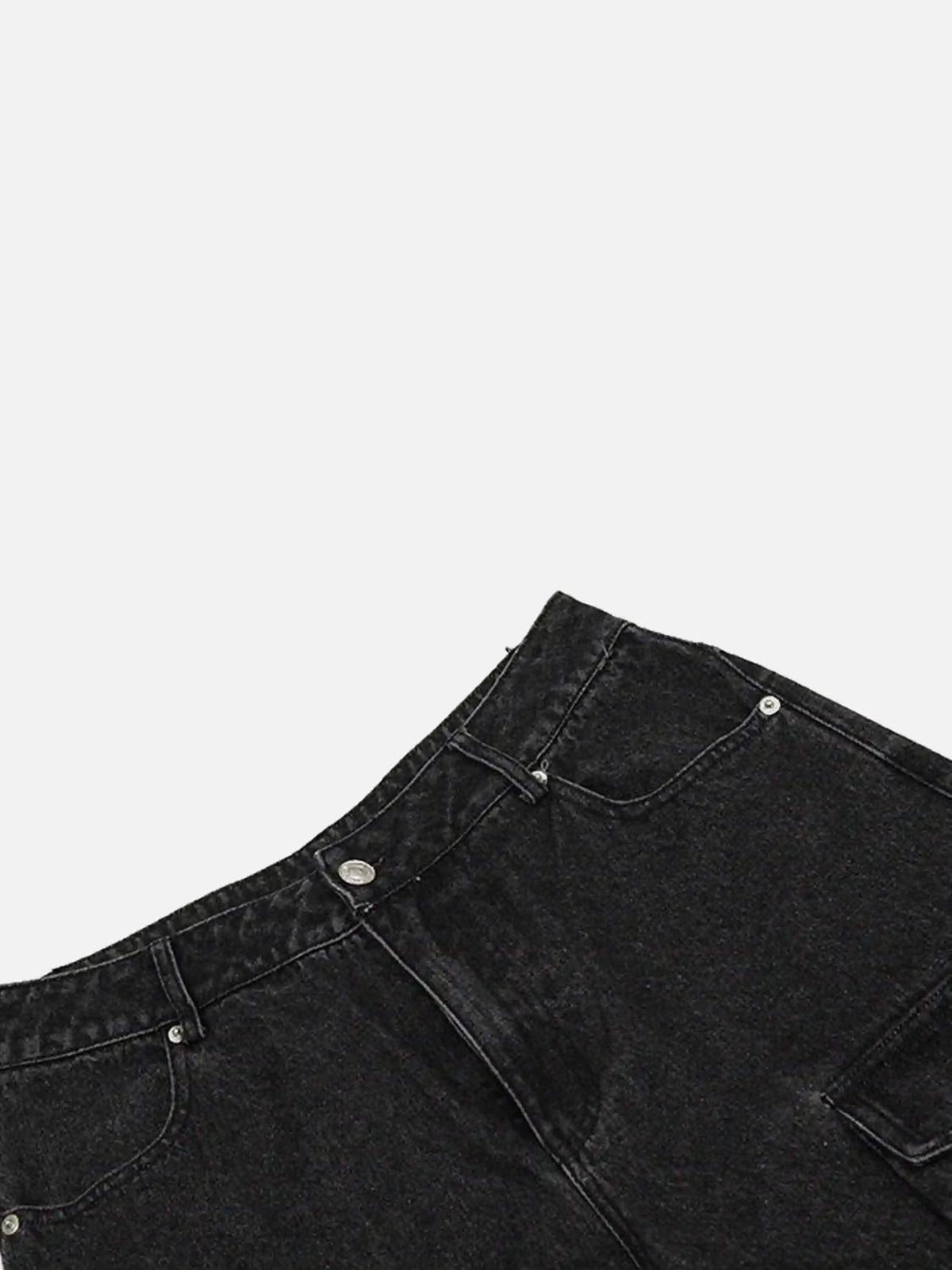 Washed Distressed Cargo Pocket Jeans