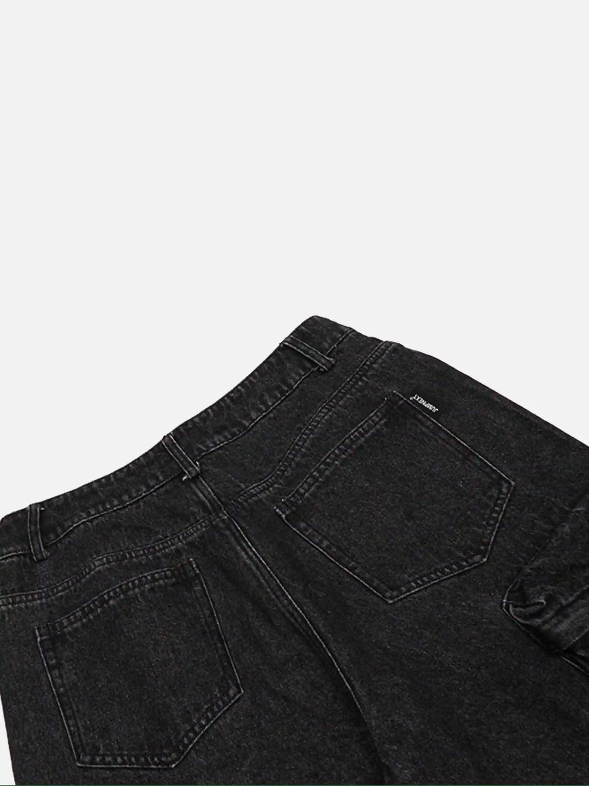 Washed Distressed Cargo Pocket Jeans