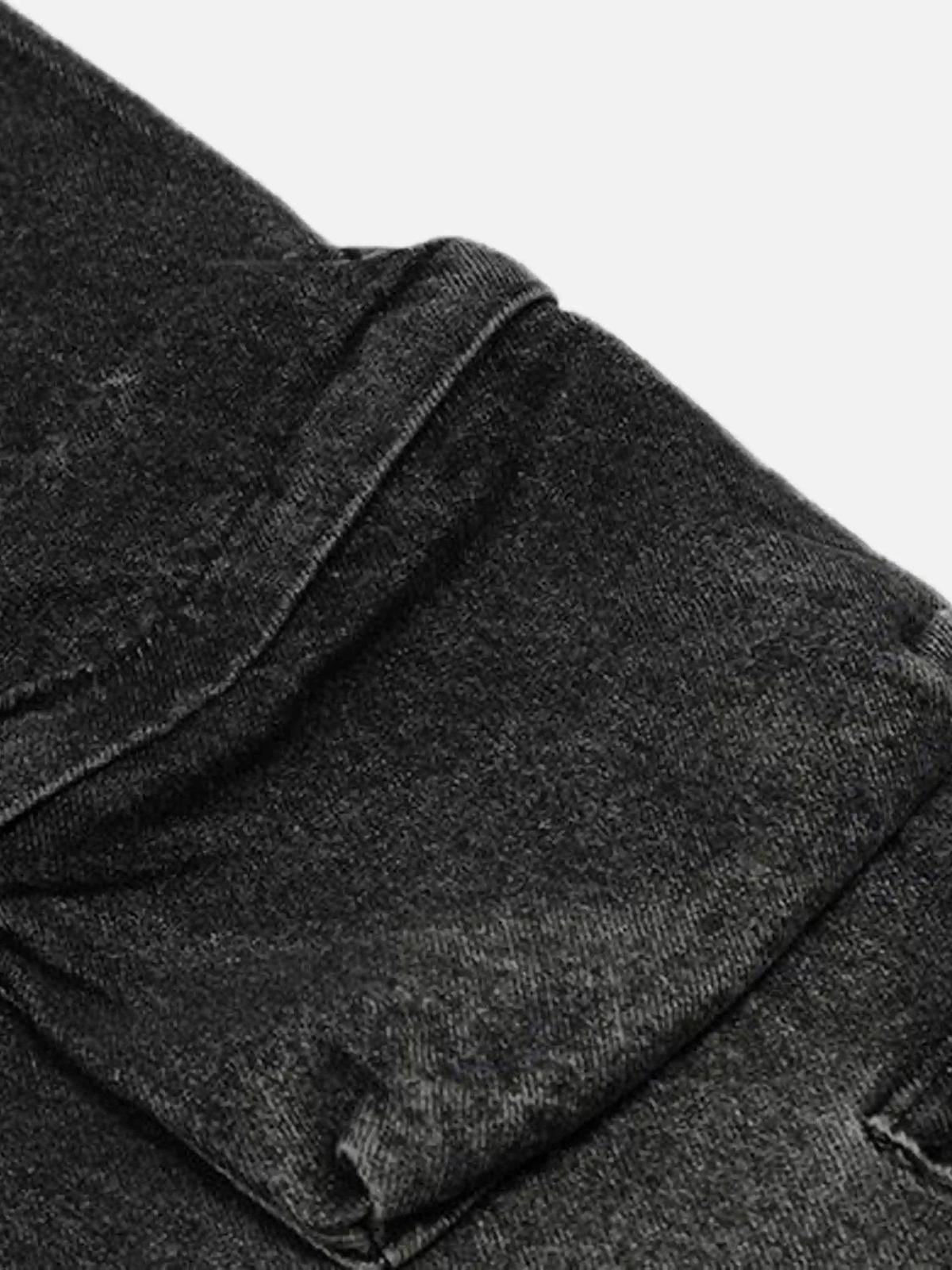 Washed Distressed Cargo Pocket Jeans