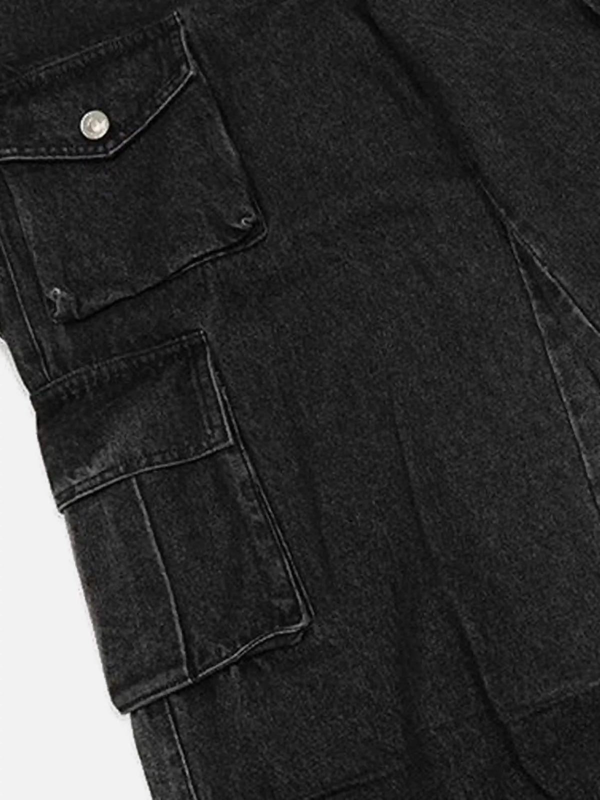 Washed Distressed Cargo Pocket Jeans