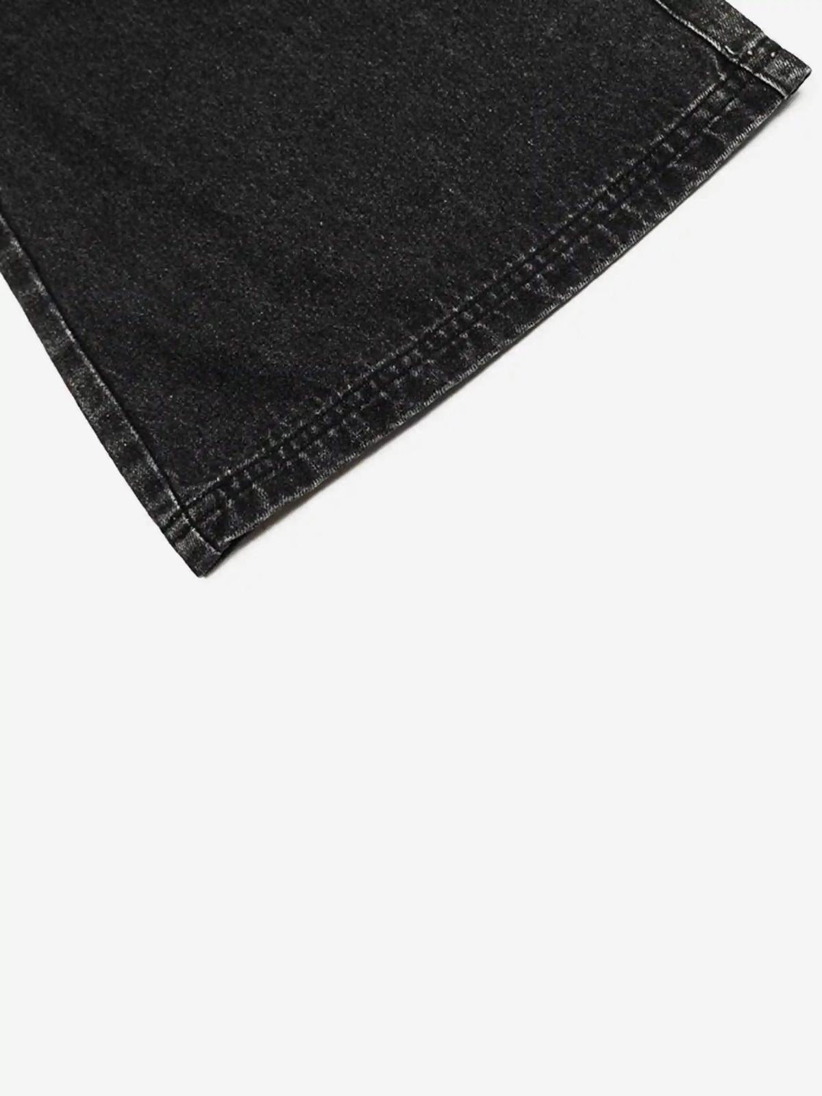 Washed Distressed Cargo Pocket Jeans