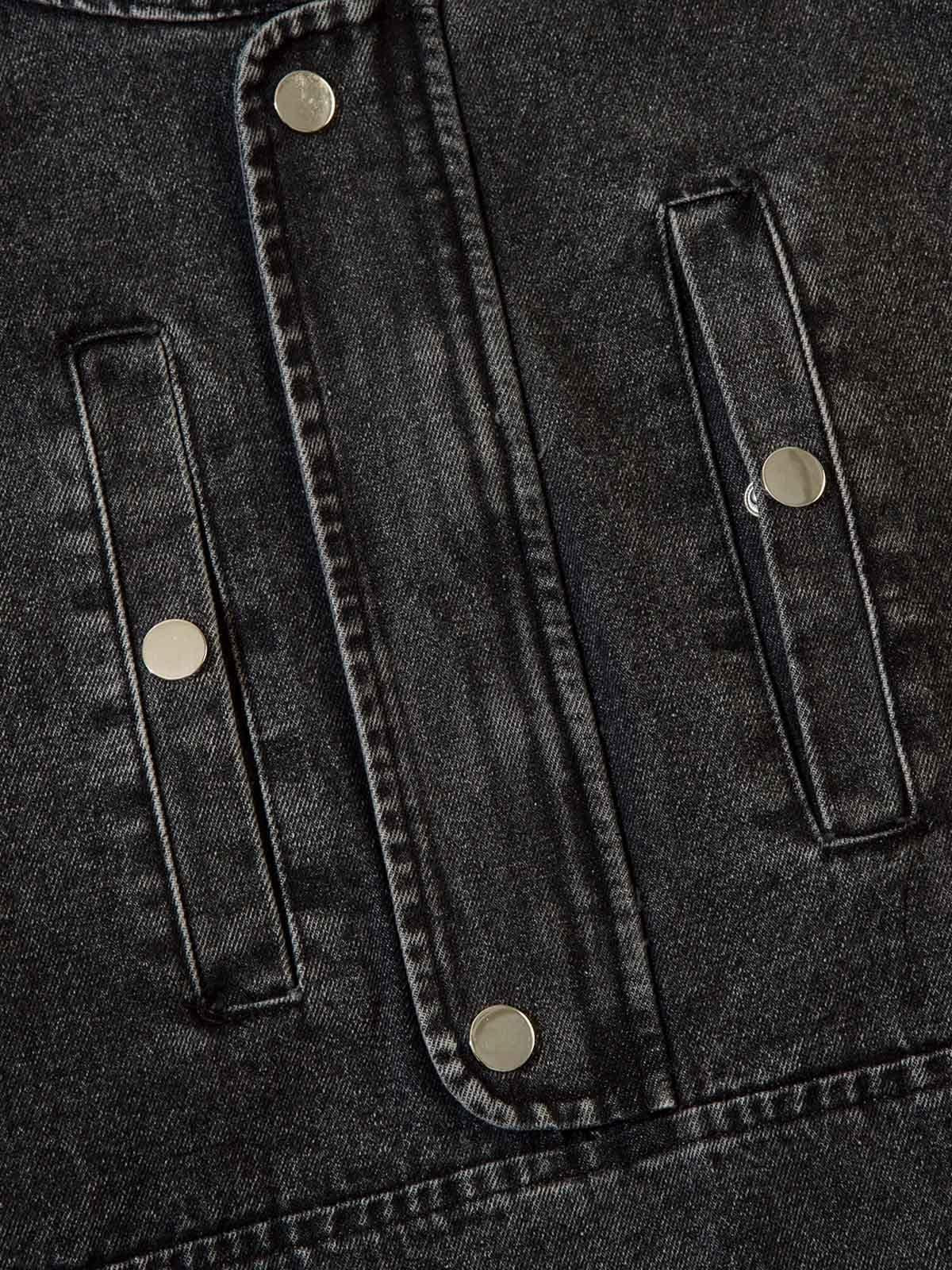 Washed Distressed Denim Zip-Up Hoodie