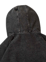 Washed Distressed Denim Zip-Up Hoodie