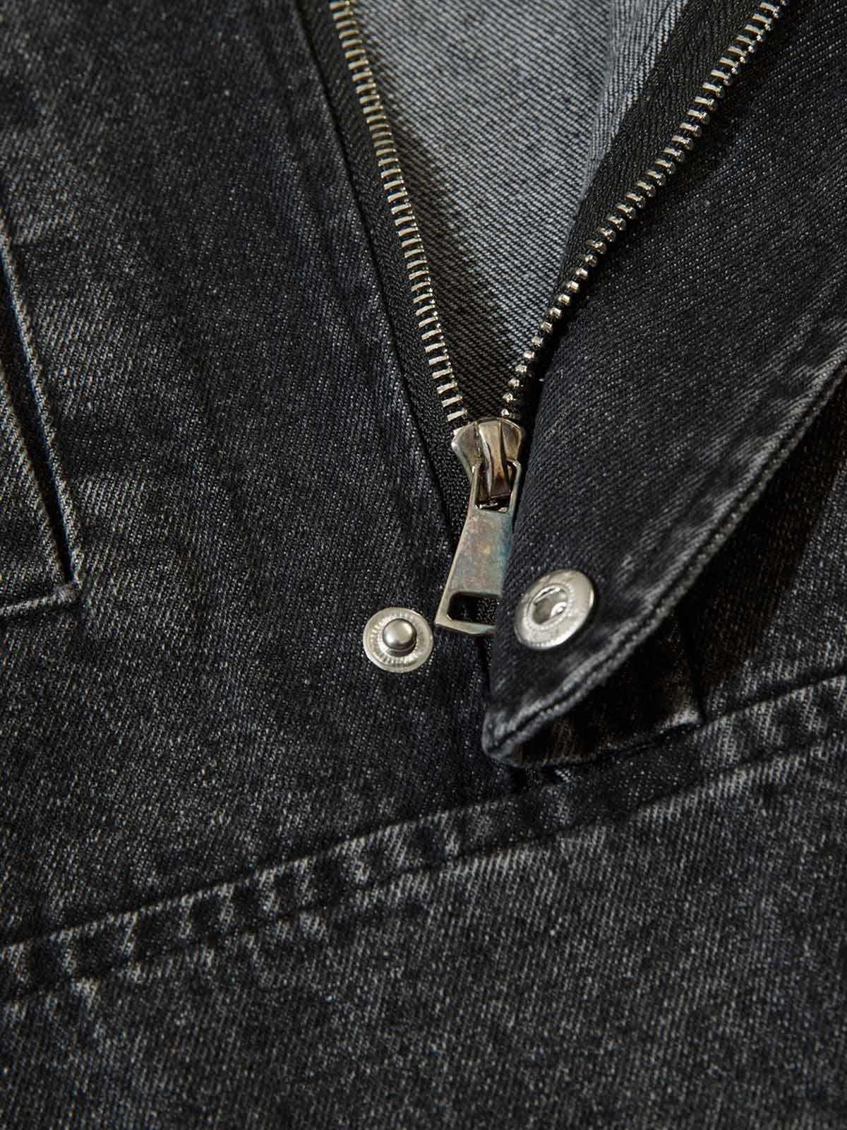 Washed Distressed Denim Zip-Up Hoodie