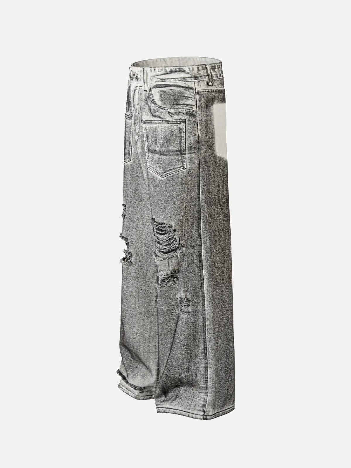 Washed Distressed Multi-Pocket Ripped Jeans