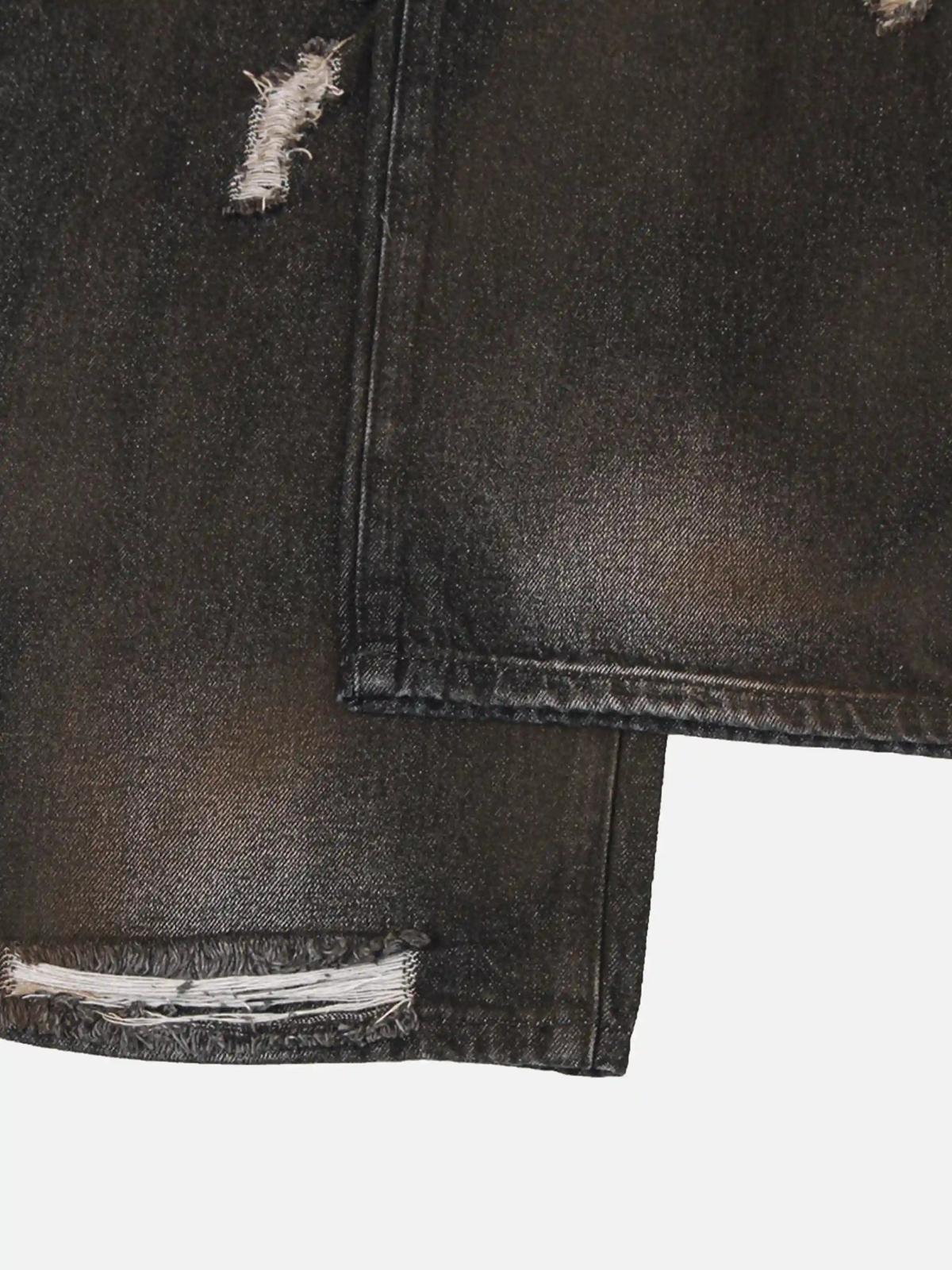 Washed Distressed Multi-Pocket Ripped Jeans
