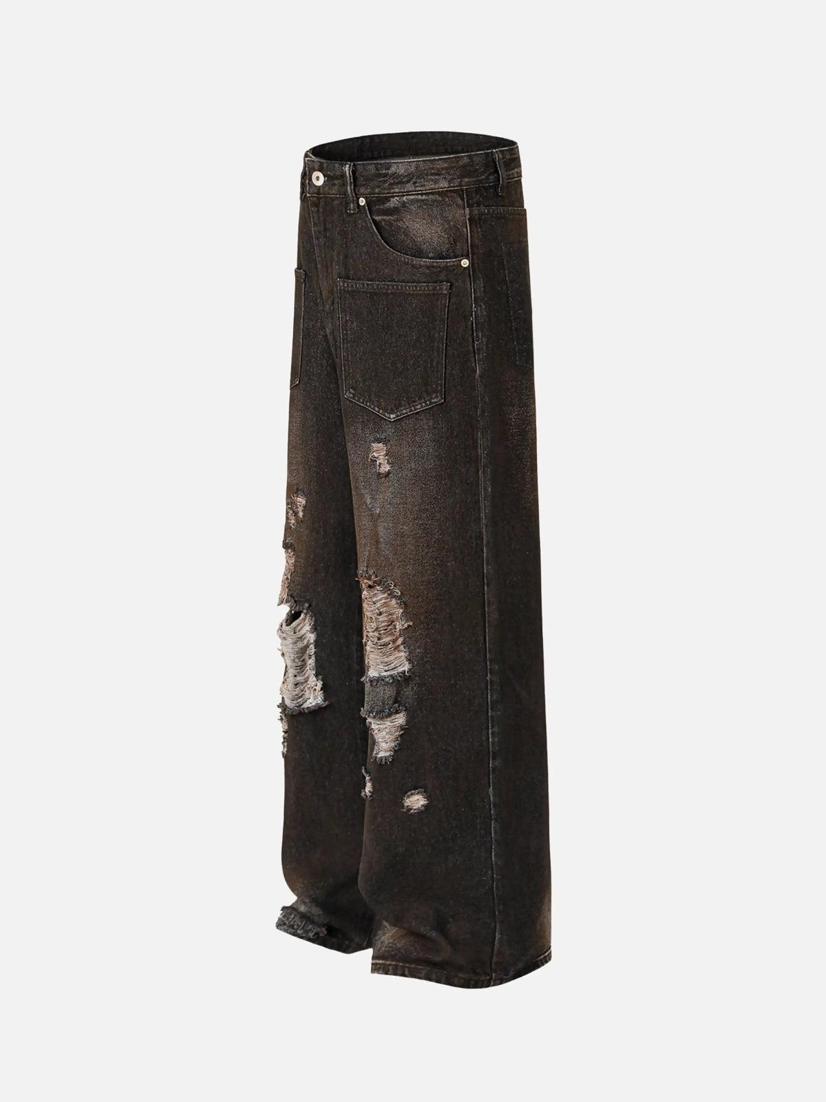 Washed Distressed Multi-Pocket Ripped Jeans