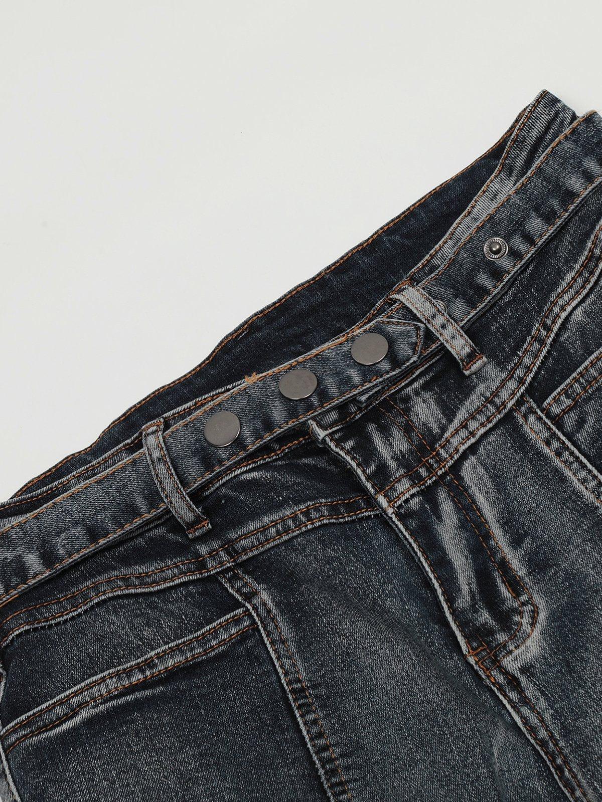 Washed Distressed Patchwork Jeans