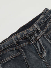 Washed Distressed Patchwork Jeans