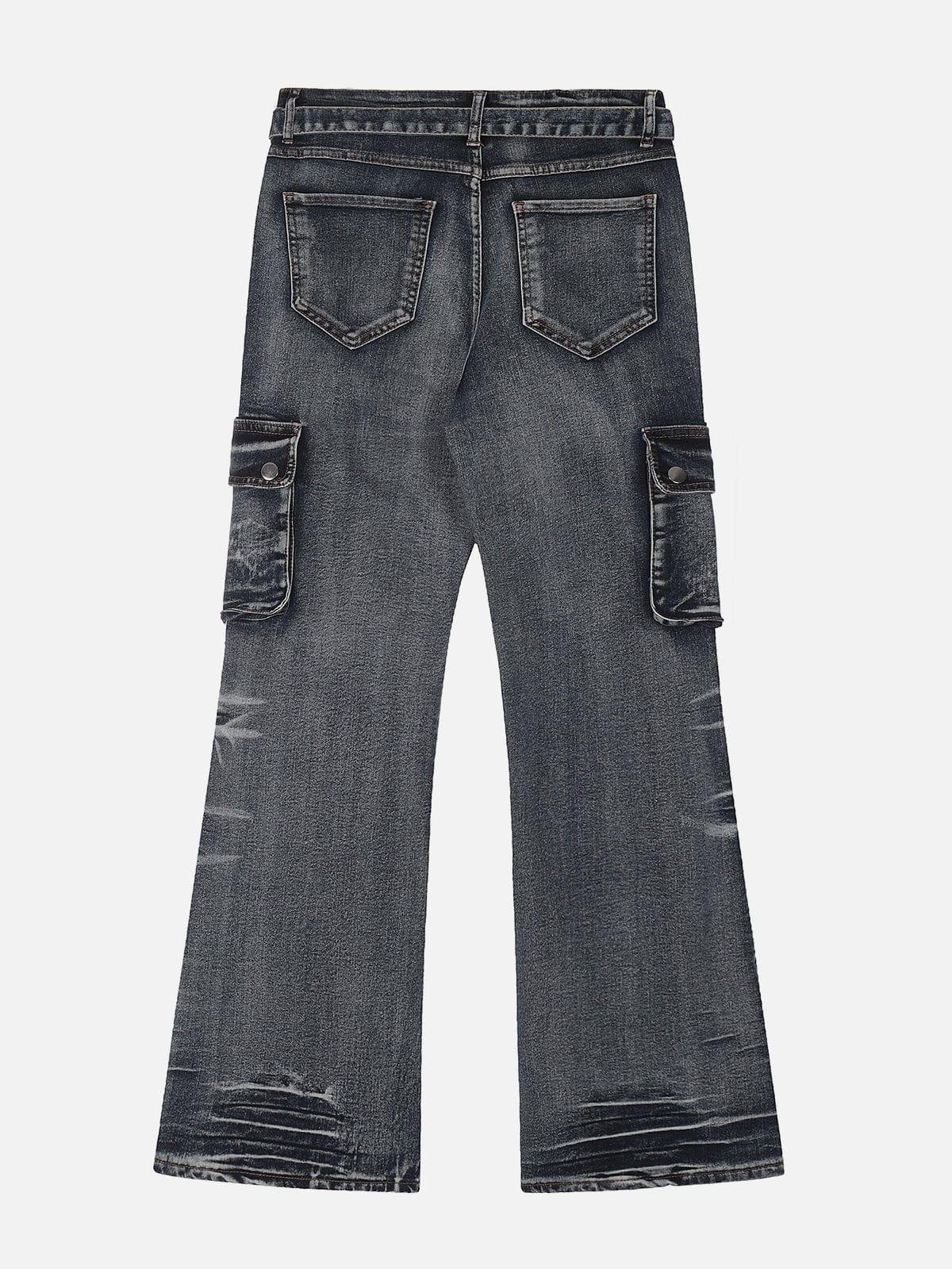 Washed Distressed Patchwork Jeans