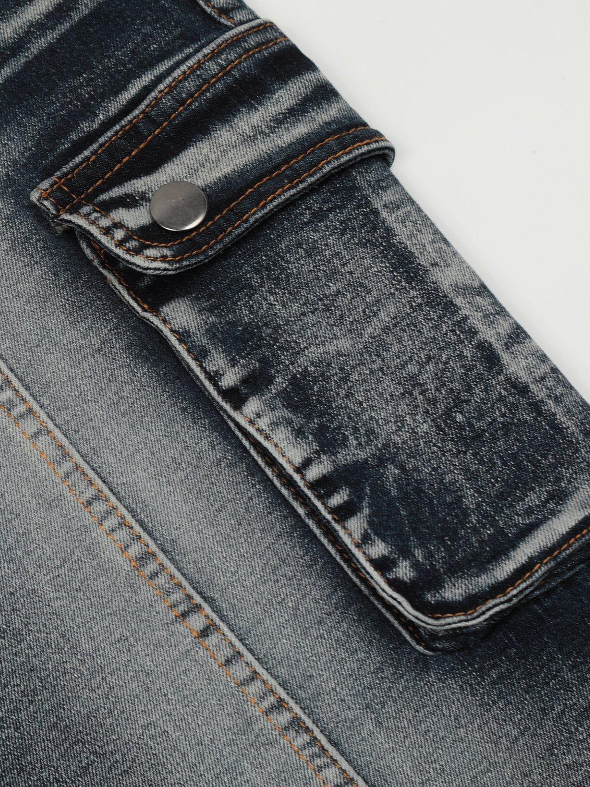 Washed Distressed Patchwork Jeans