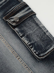Washed Distressed Patchwork Jeans