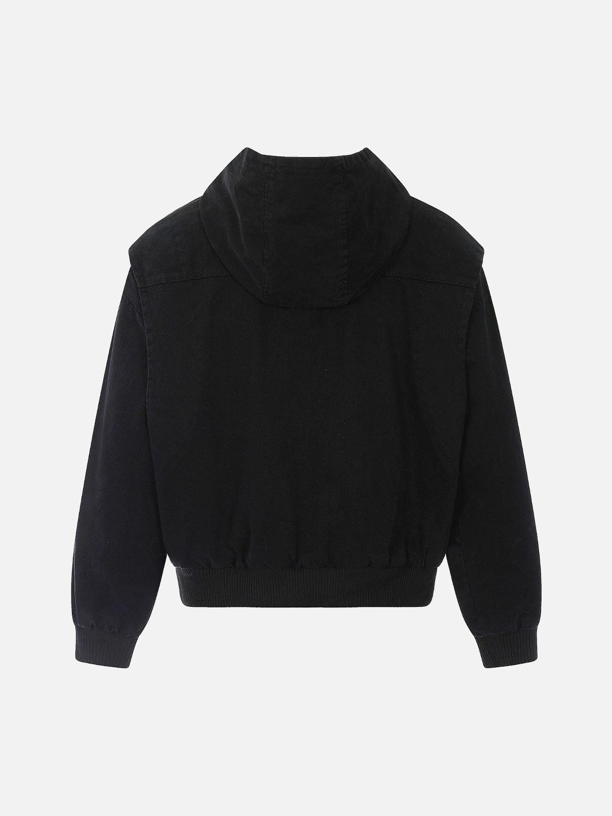 Washed Distressed Patchwork Work Hooded Jacket