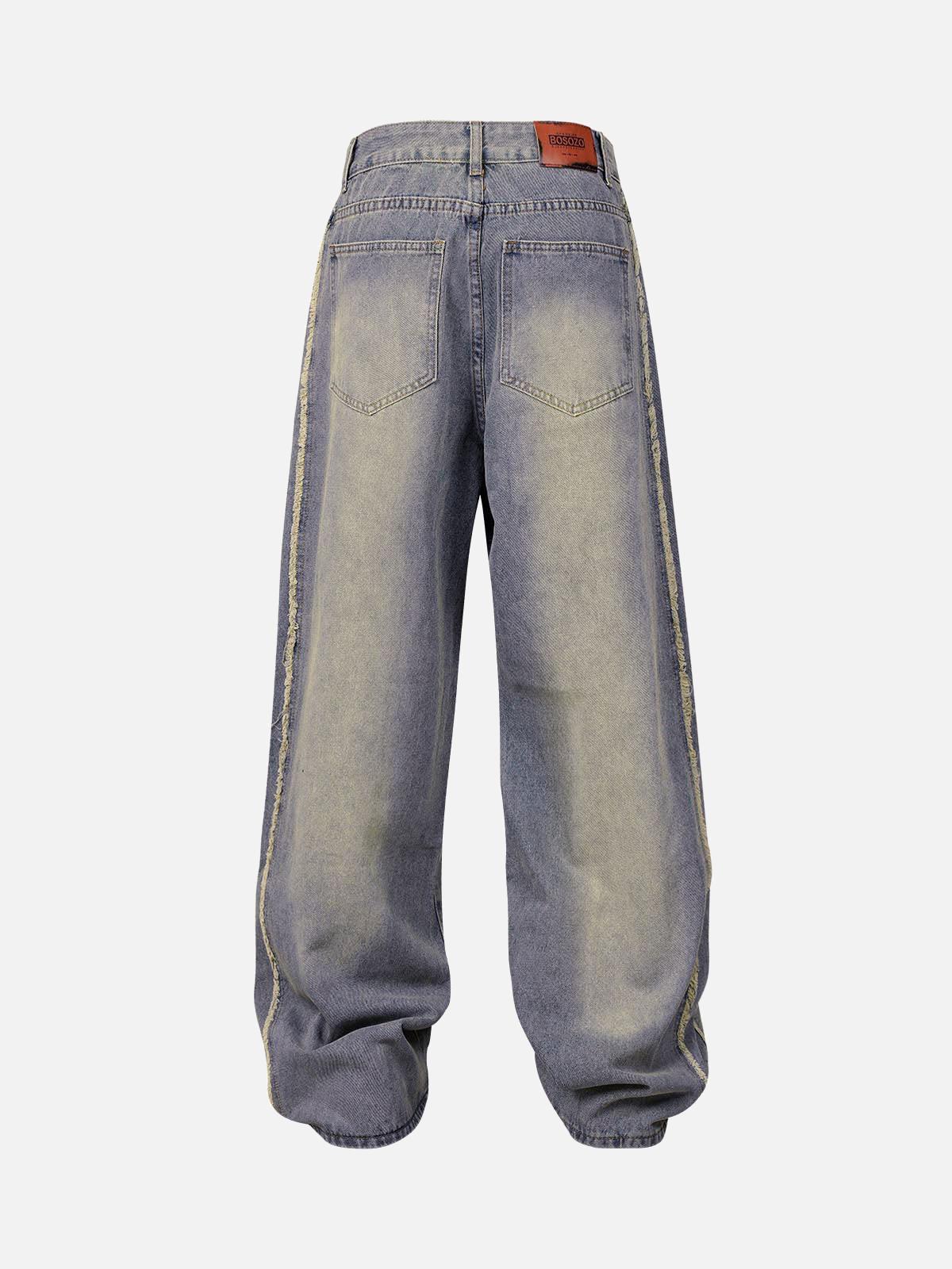 Washed Distressed Raw Edge Baggy Jeans