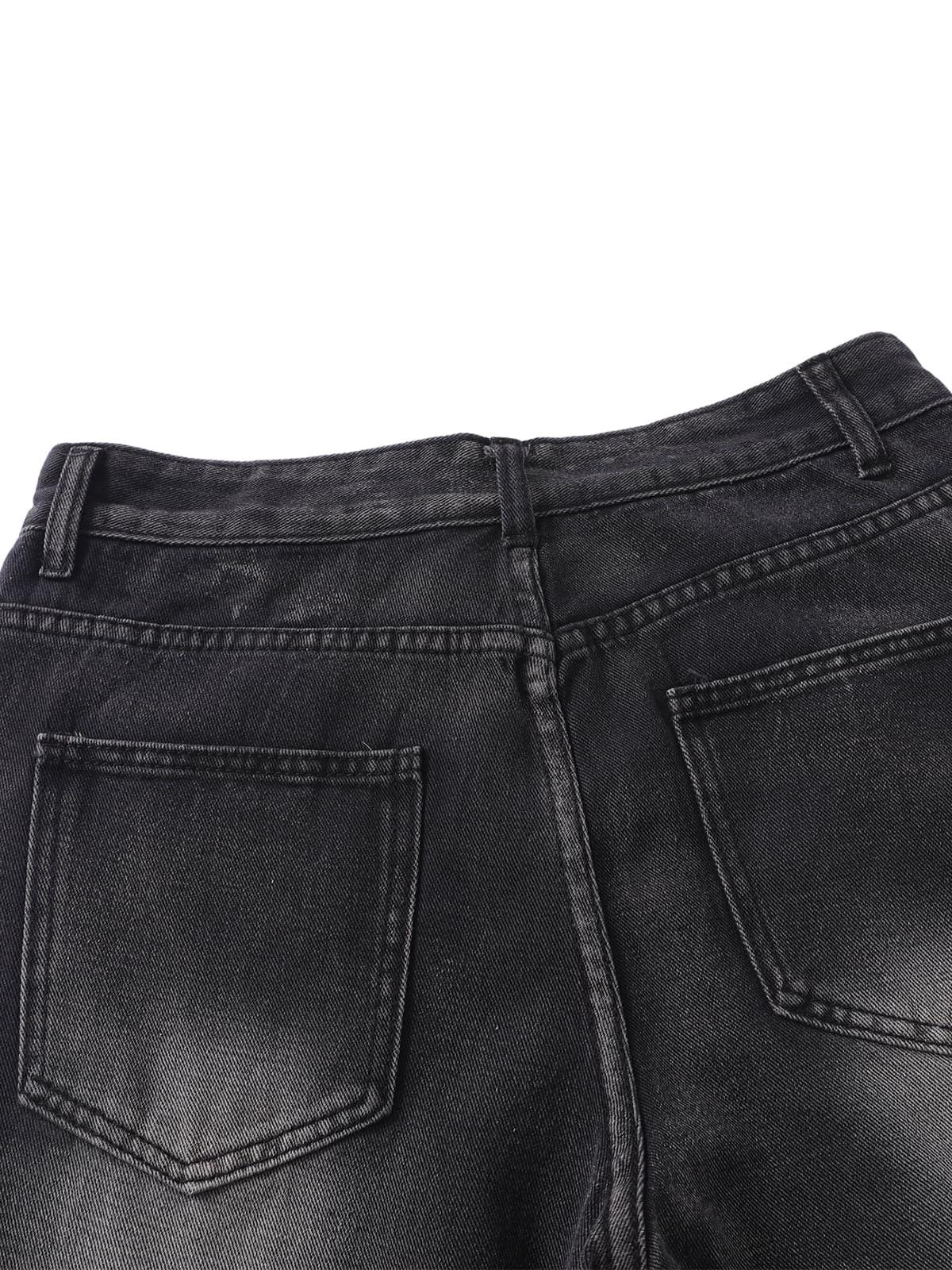 Washed Distressed Straight Jeans