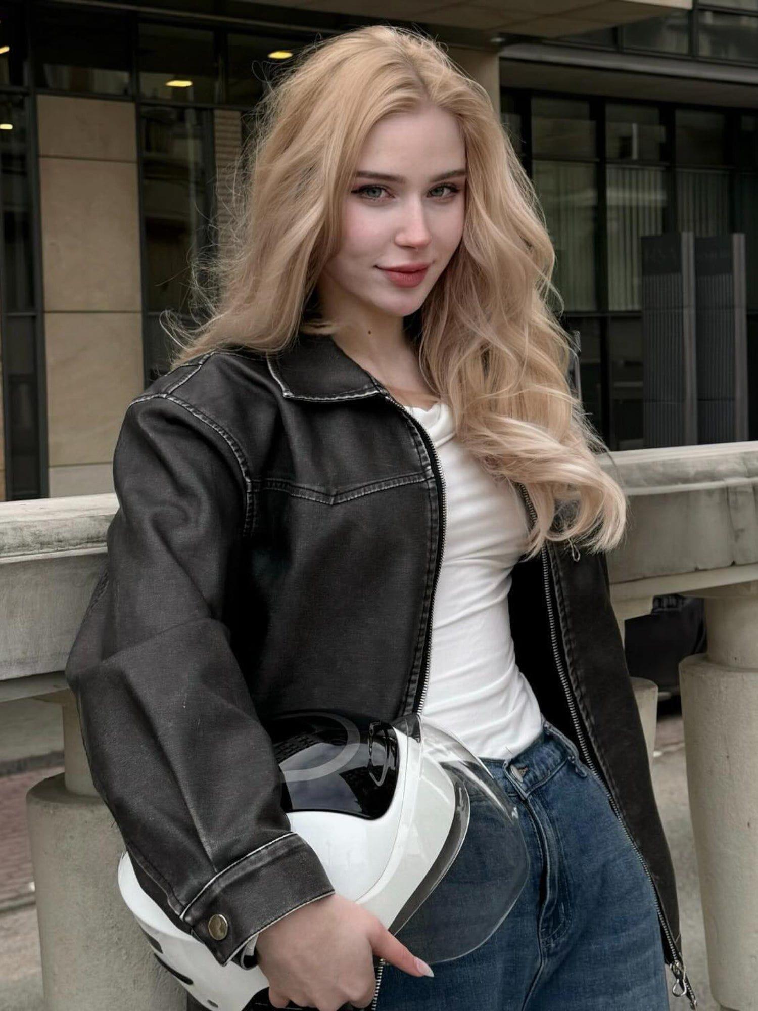 Washed Faux Leather Jacket