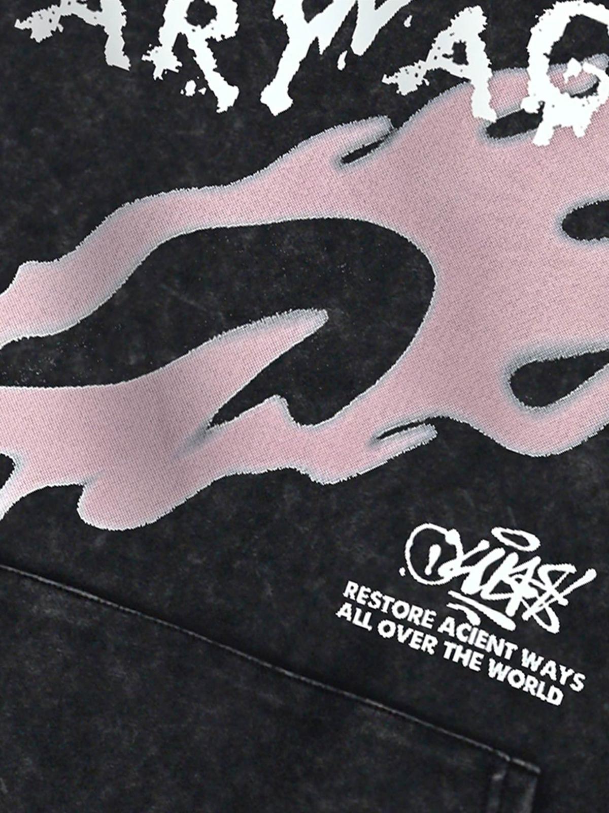 Washed Flame Printed Fleece Hoodie