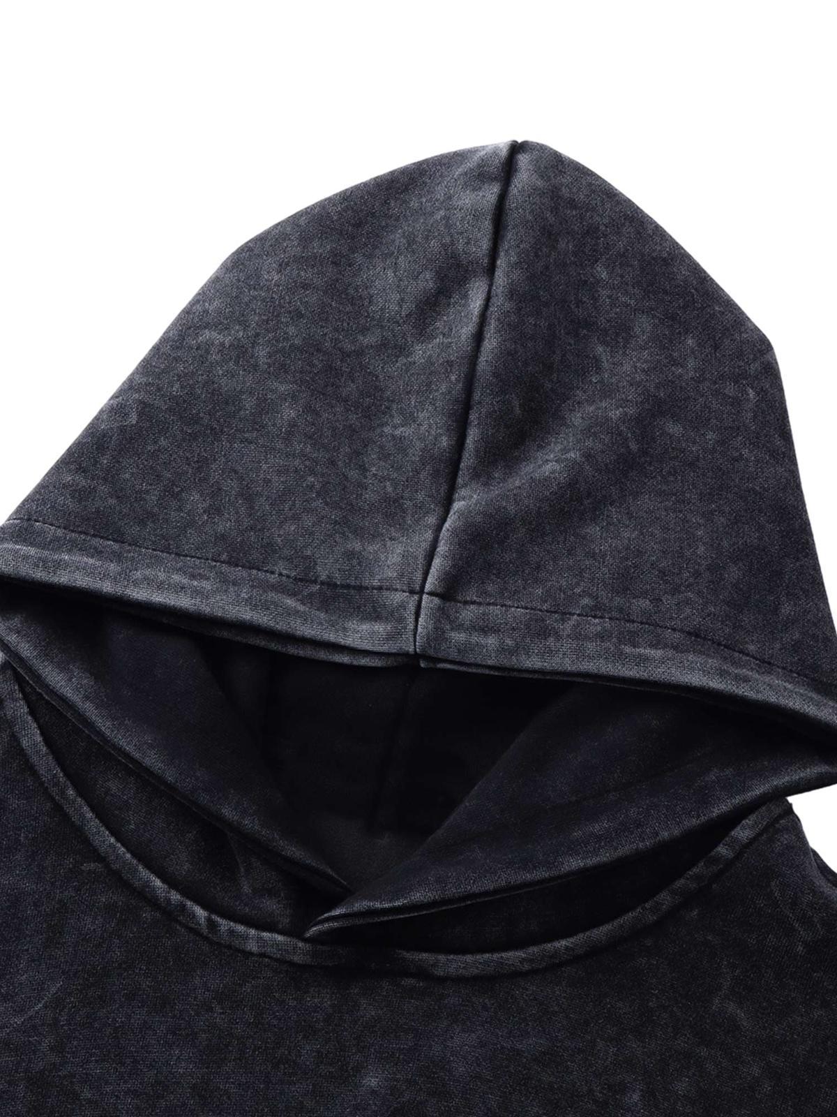 Washed Flame Printed Fleece Hoodie