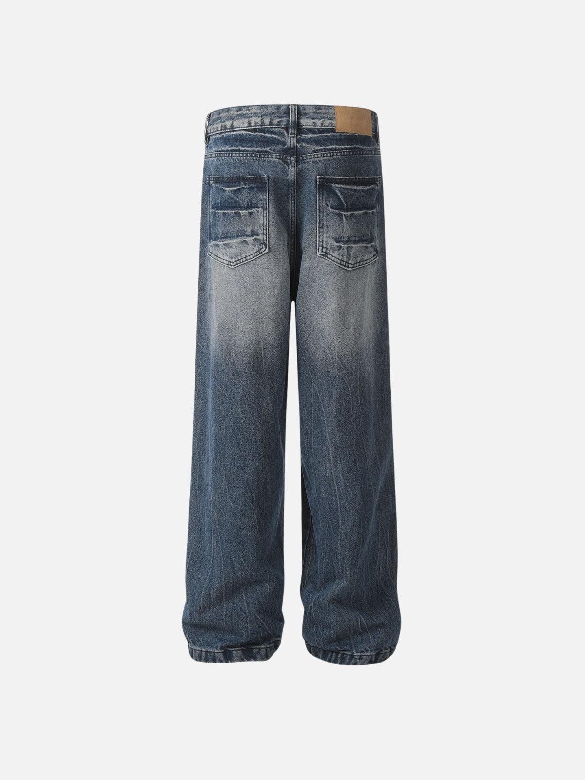 Washed Lightning Print Loose Jeans