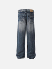 Washed Lightning Print Loose Jeans