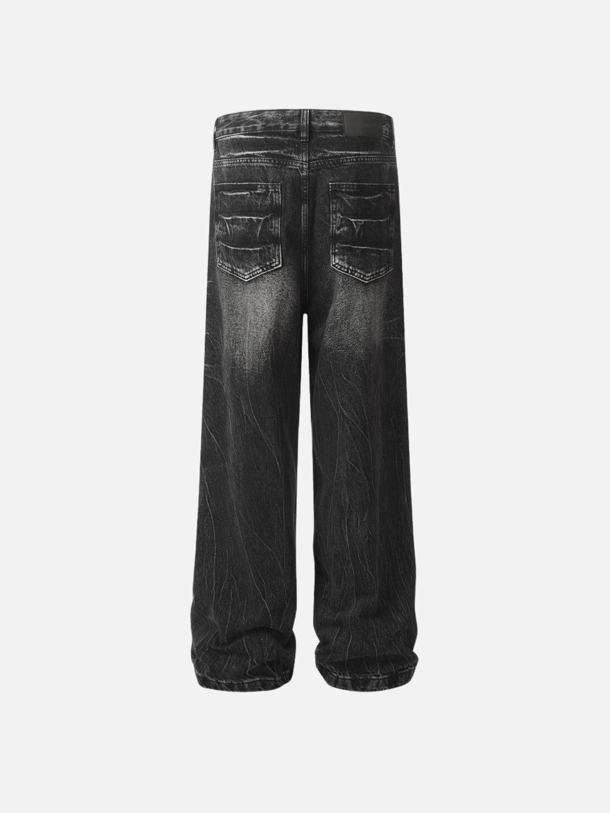 Washed Lightning Print Loose Jeans