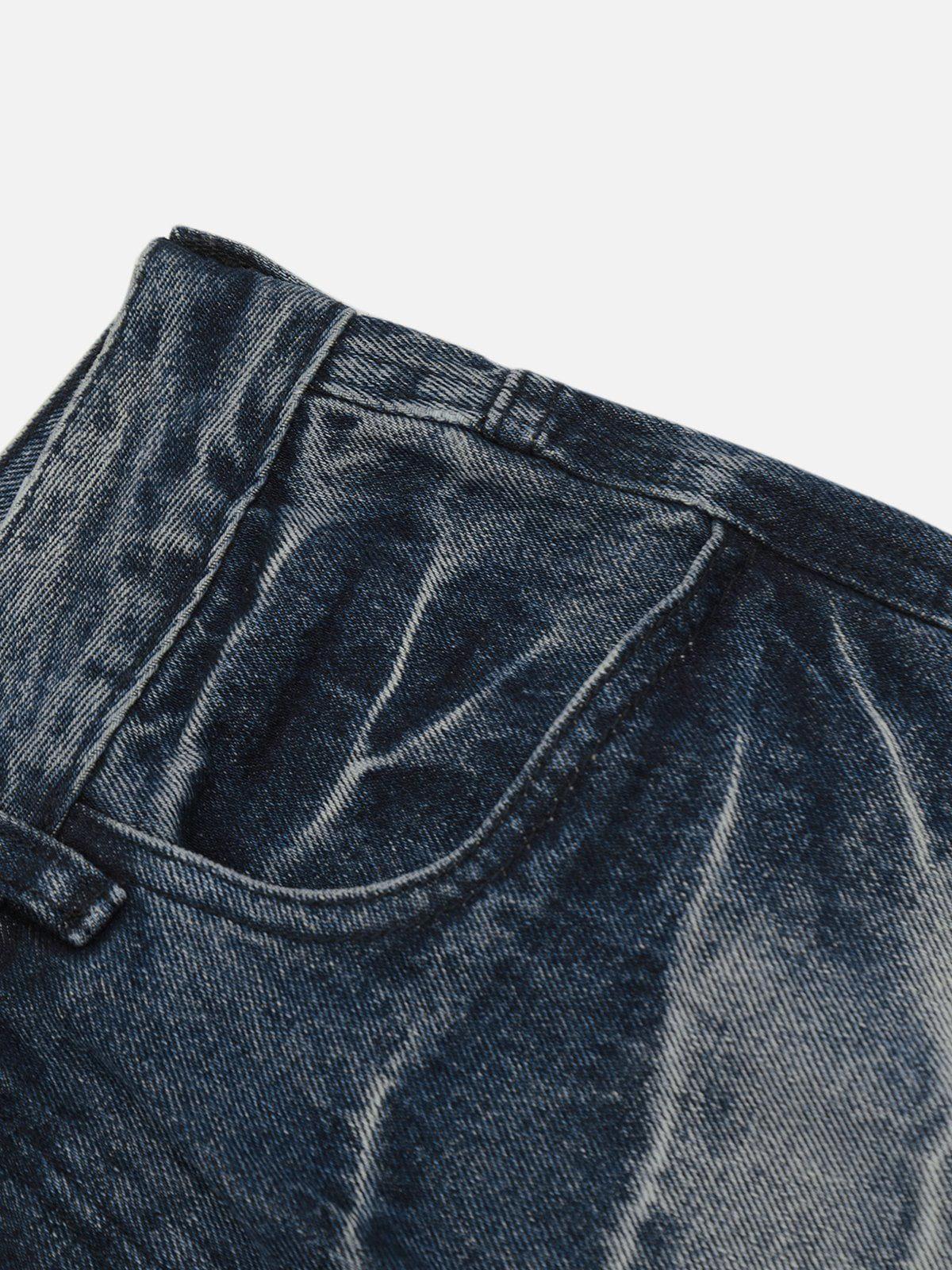 Washed Lightning Print Loose Jeans
