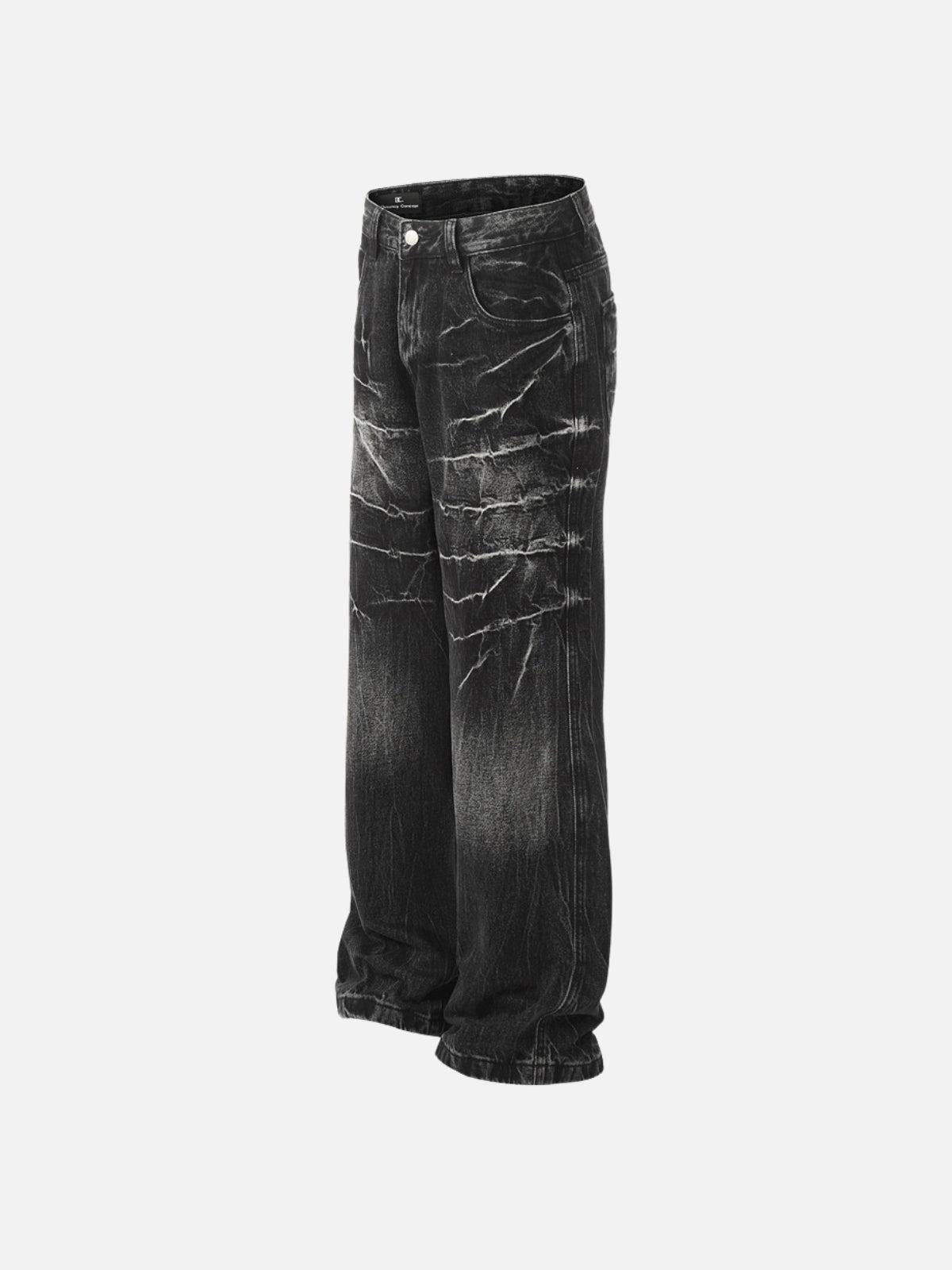Washed Lightning Print Loose Jeans