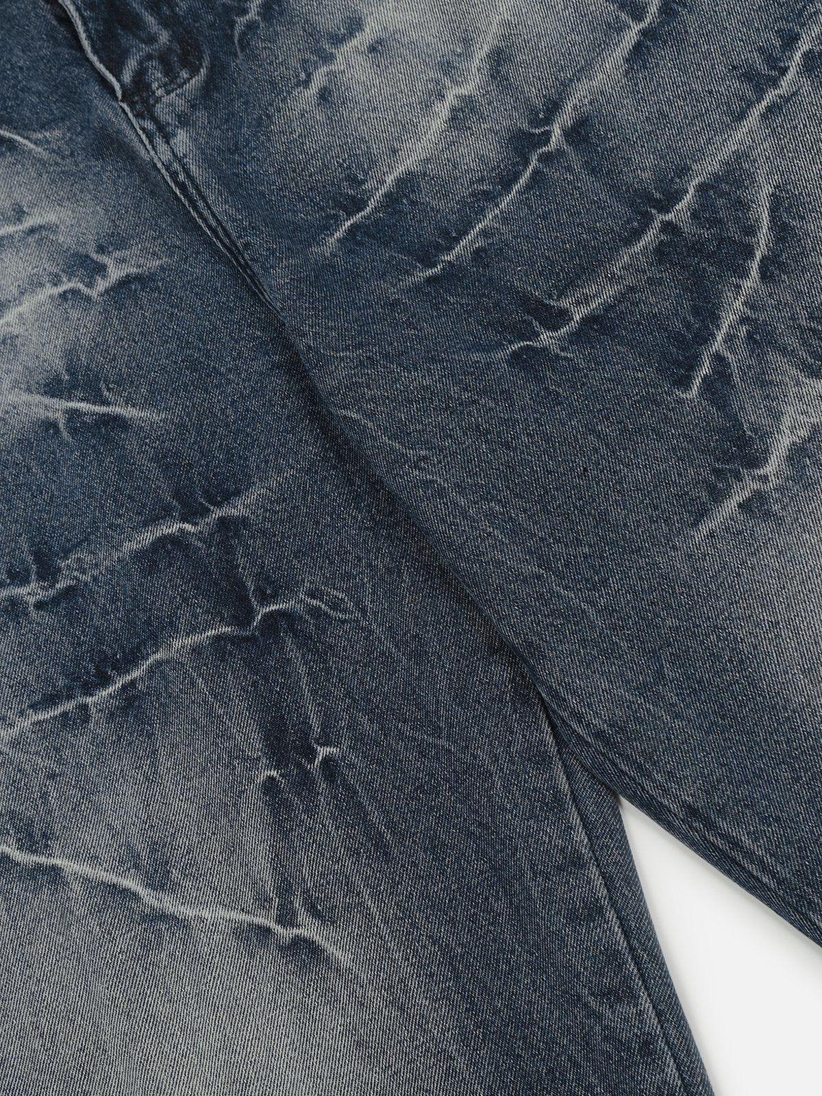 Washed Lightning Print Loose Jeans