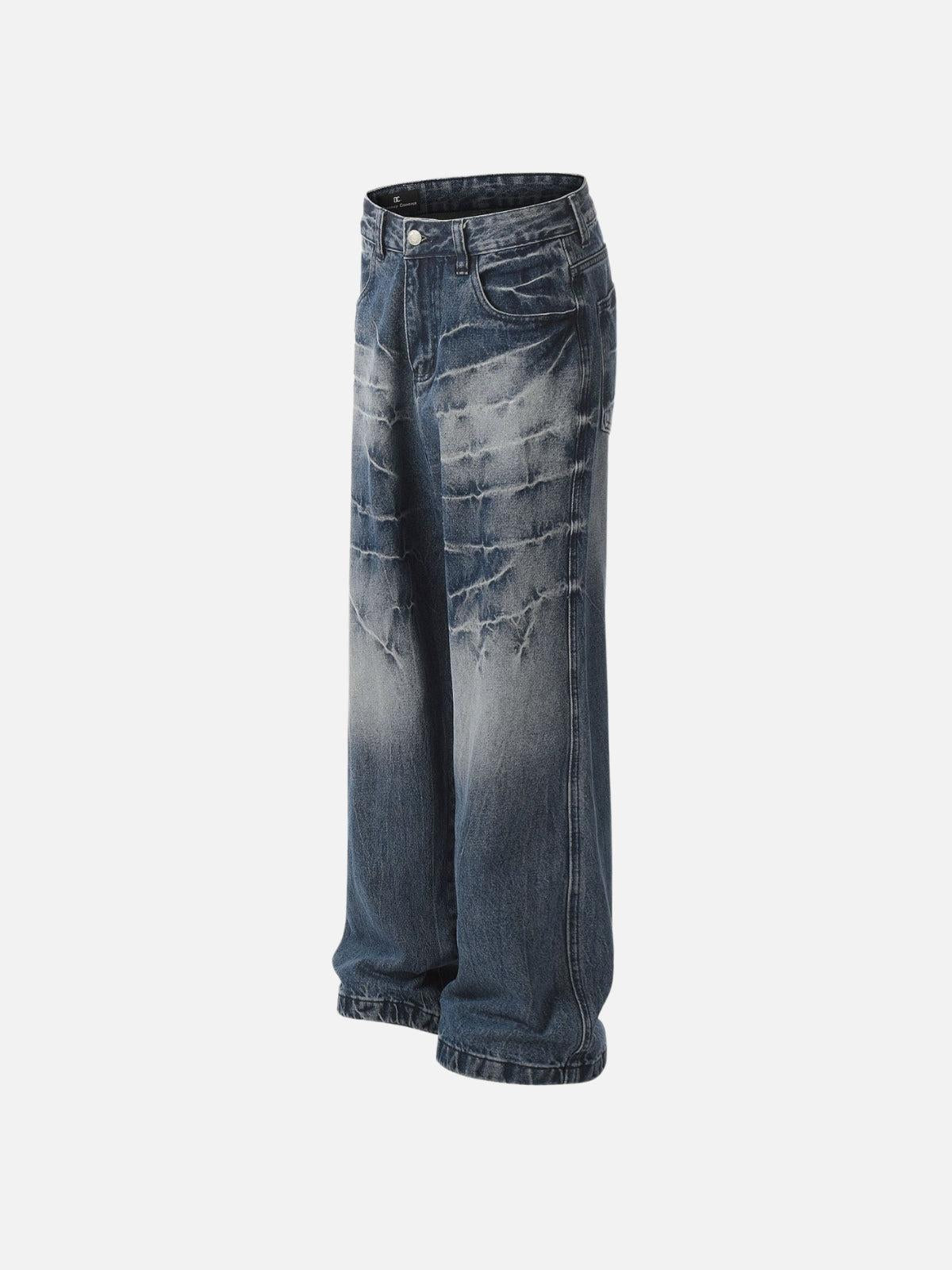 Washed Lightning Print Loose Jeans