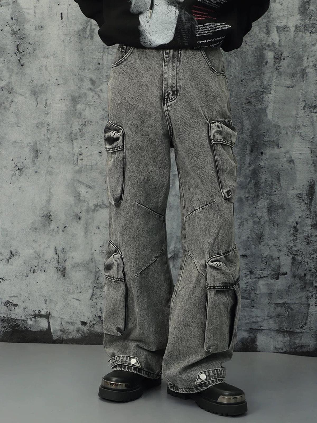 Washed Multi-Pocket Cargo Jeans