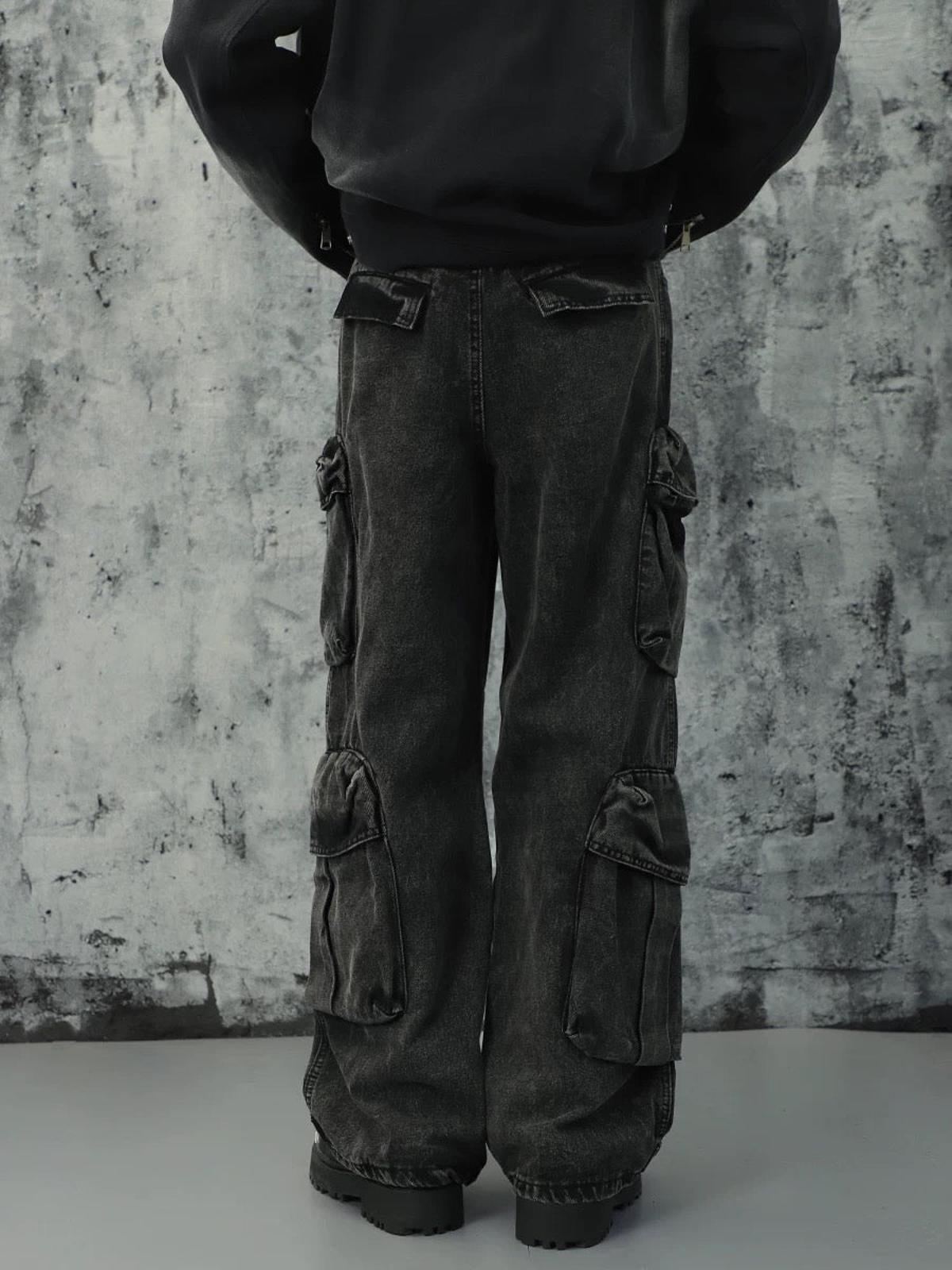 Washed Multi-Pocket Cargo Jeans