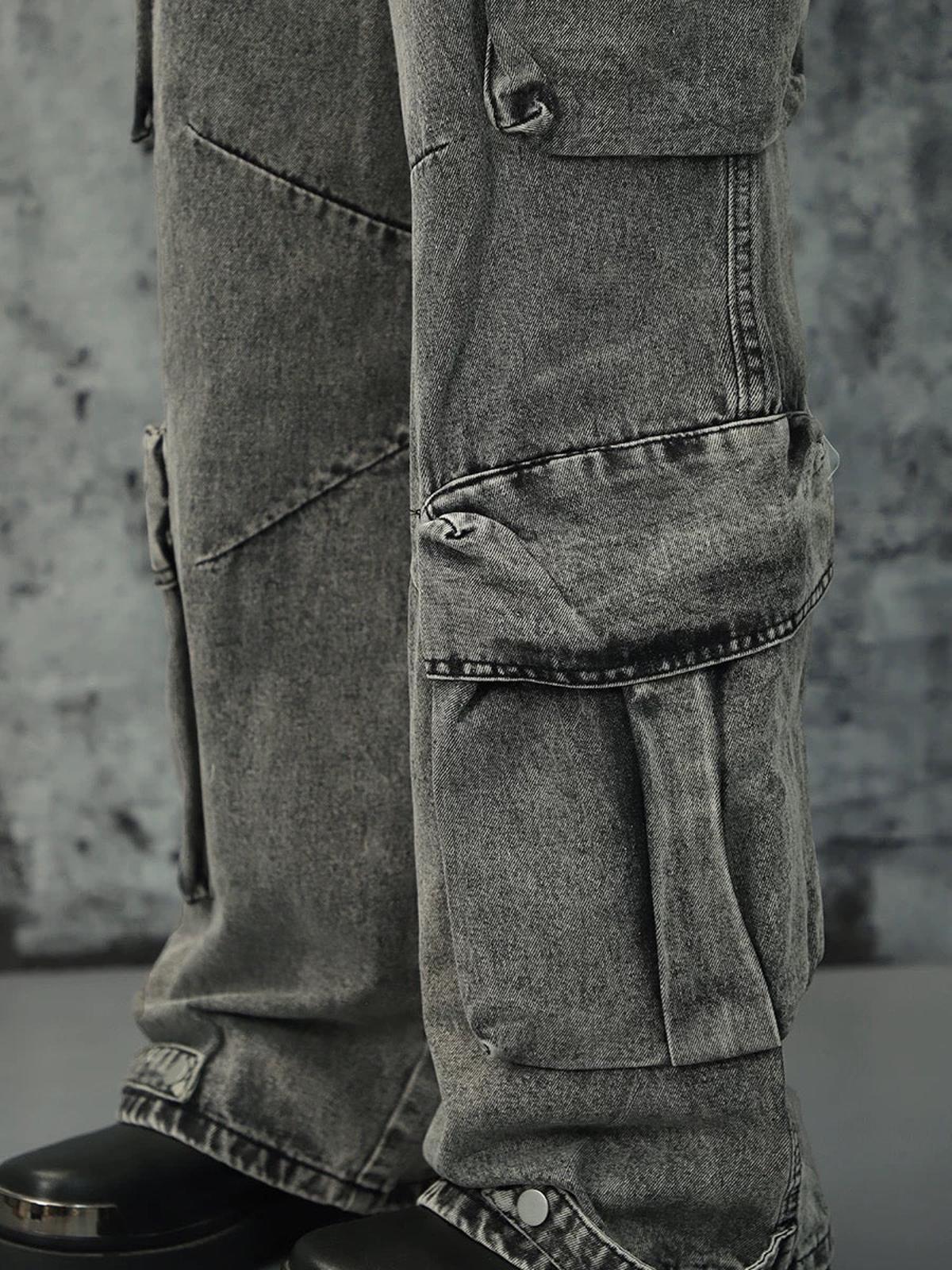 Washed Multi-Pocket Cargo Jeans