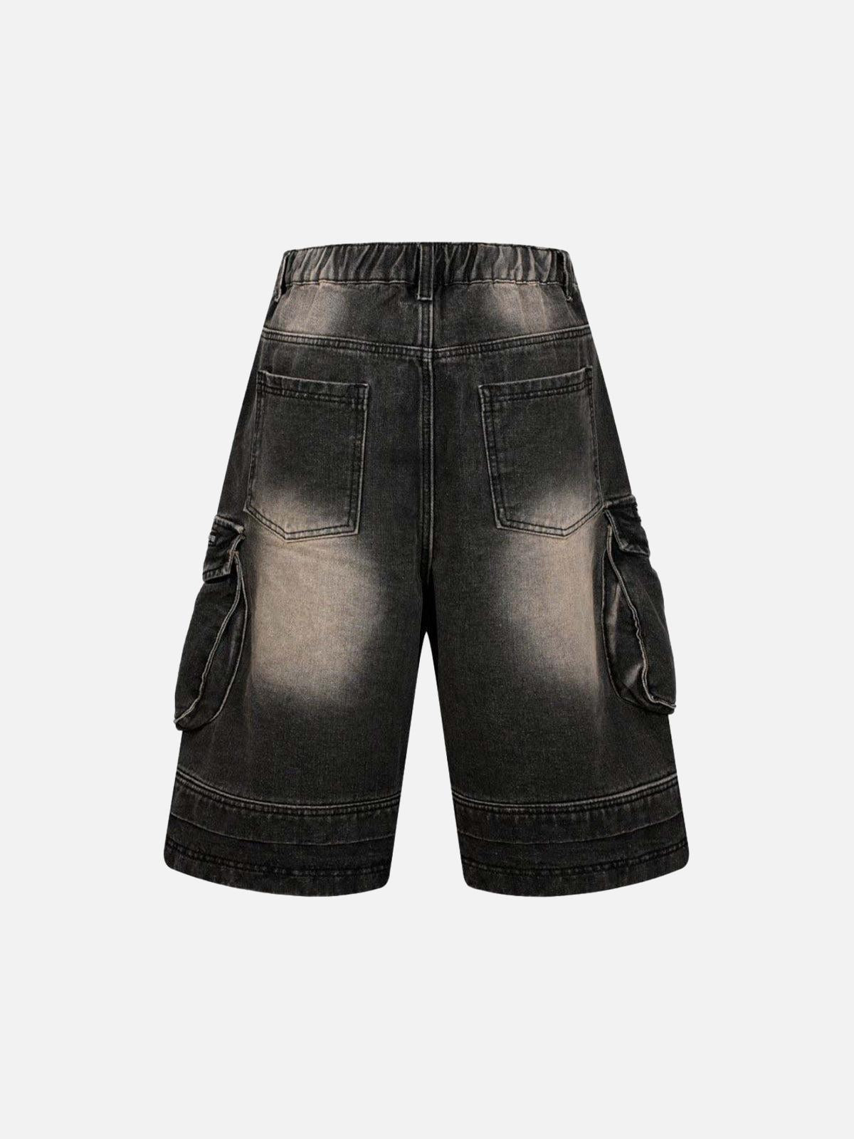 Washed Multi-Pocket Denim Cargo Jorts