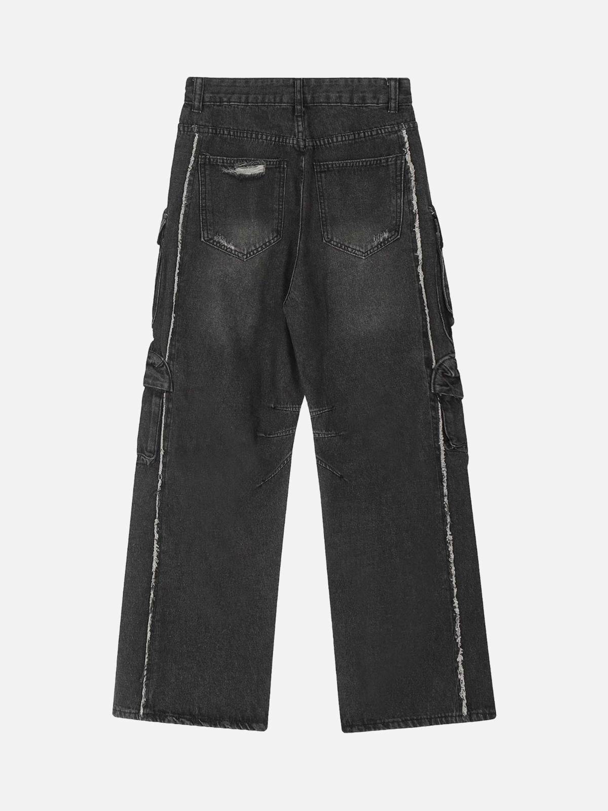 Washed Multi-Pocket Work Cargo Jeans