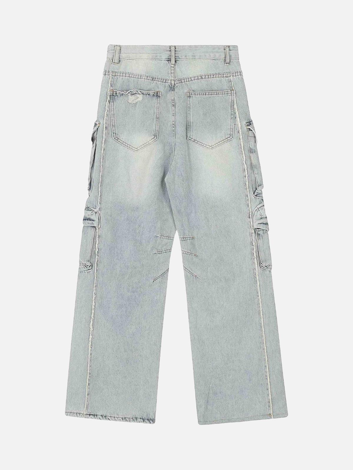 Washed Multi-Pocket Work Cargo Jeans