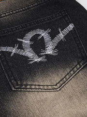 Washed Panel Camouflage Jeans