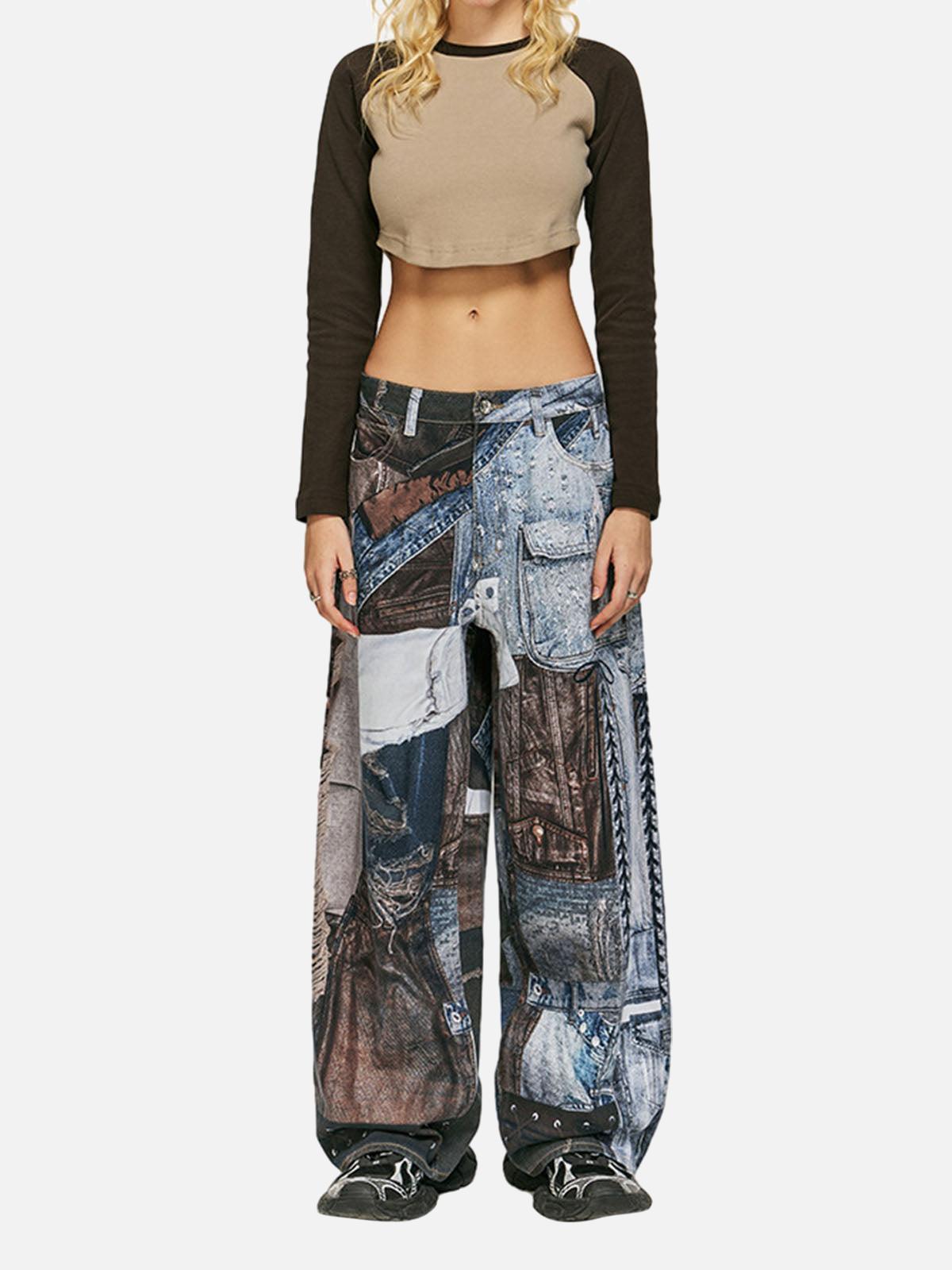 Washed Patchwork Baggy Jeans