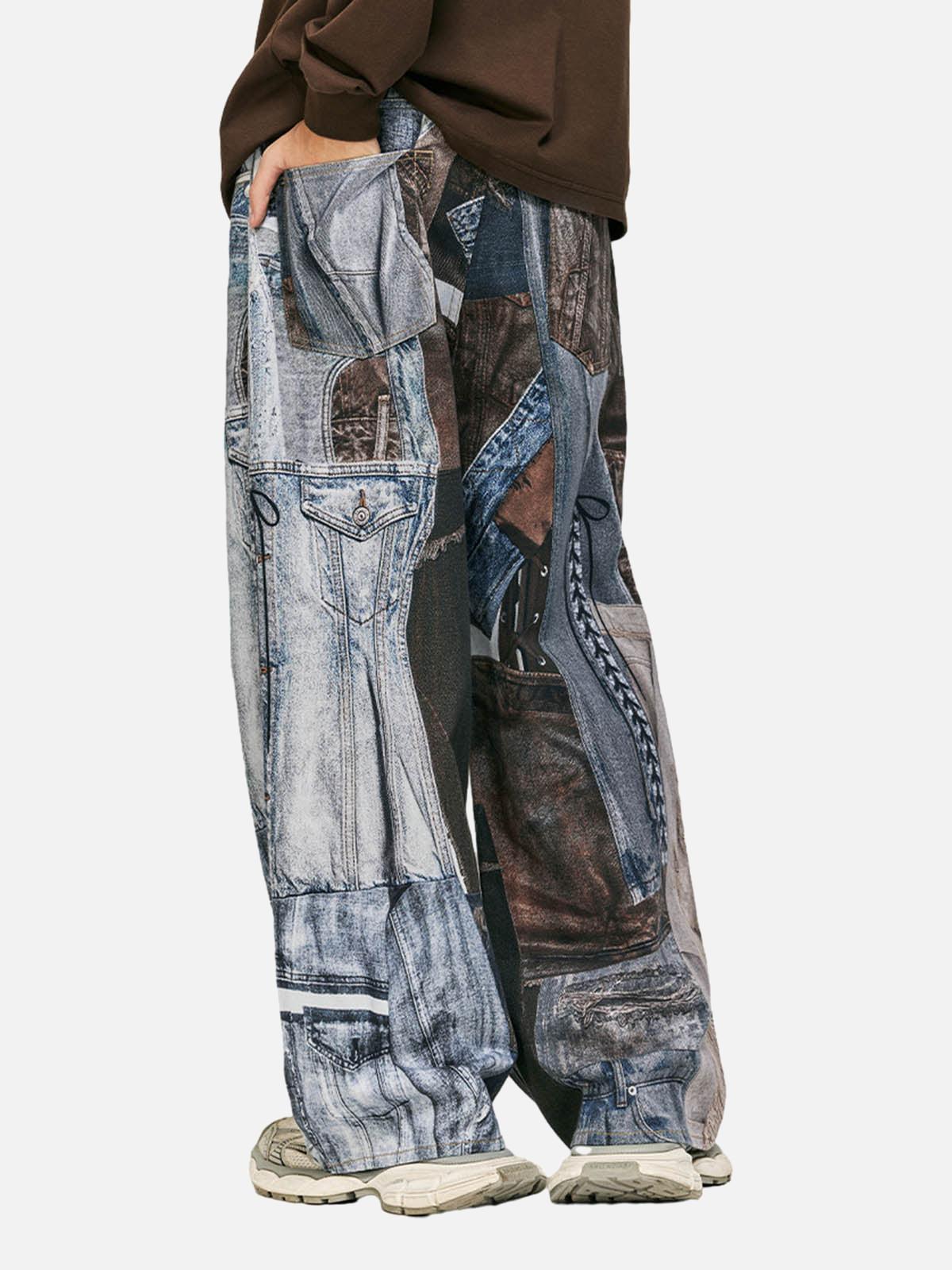 Washed Patchwork Baggy Jeans