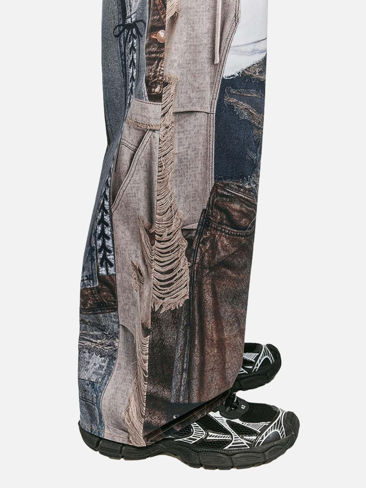 Washed Patchwork Baggy Jeans