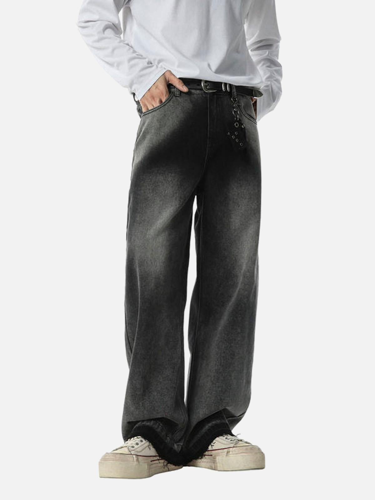 Washed Raw Edge Straight Jeans