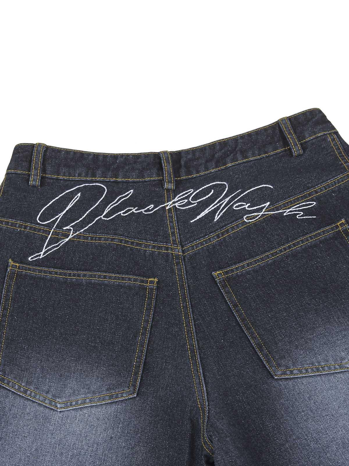 Washed Ripped Embroidered Barrel Jeans