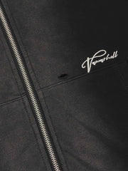 Washed Ripped Zip Up Hoodie