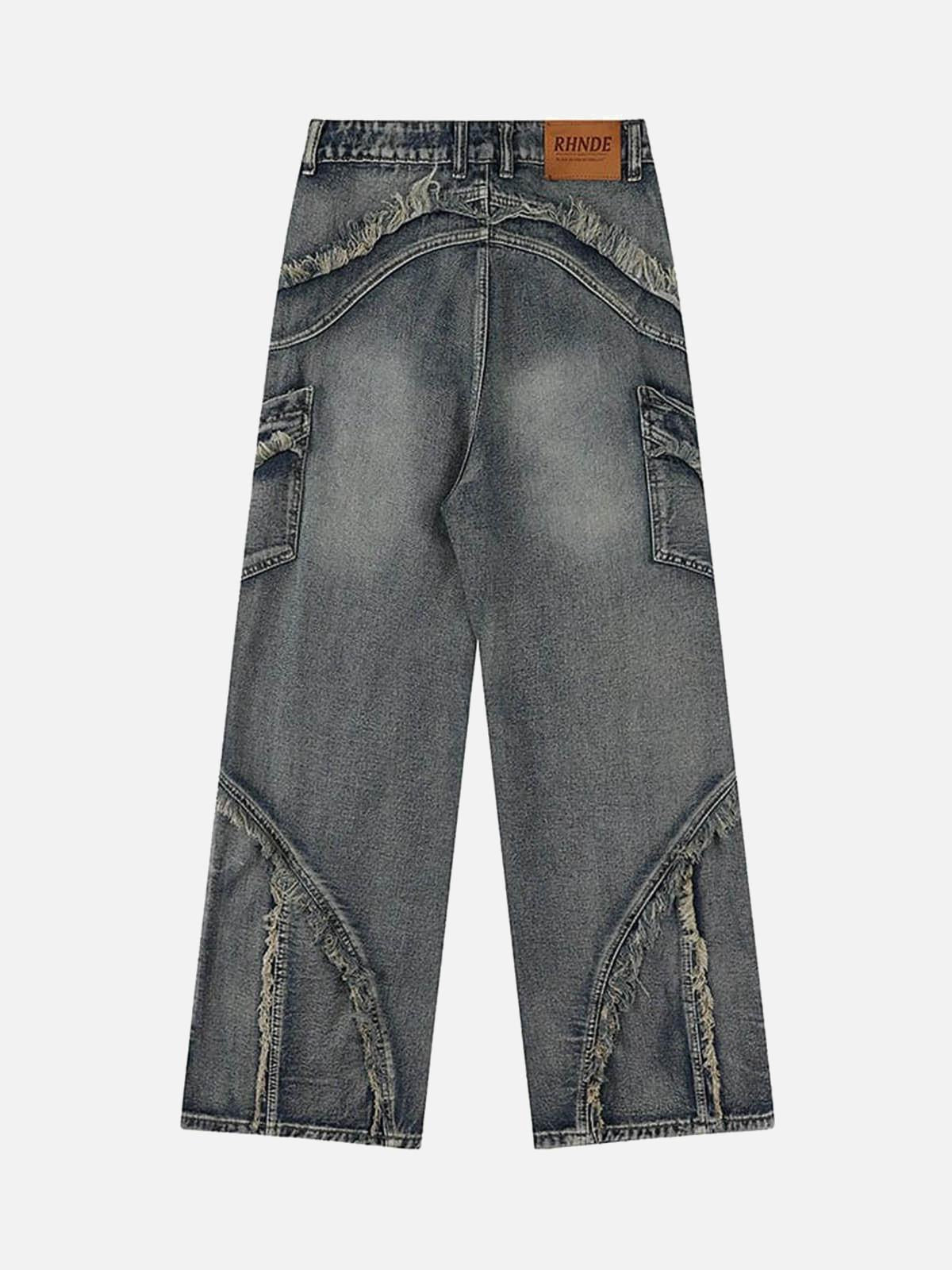 Washed Side Pocket Raw Edge Baggy Jeans