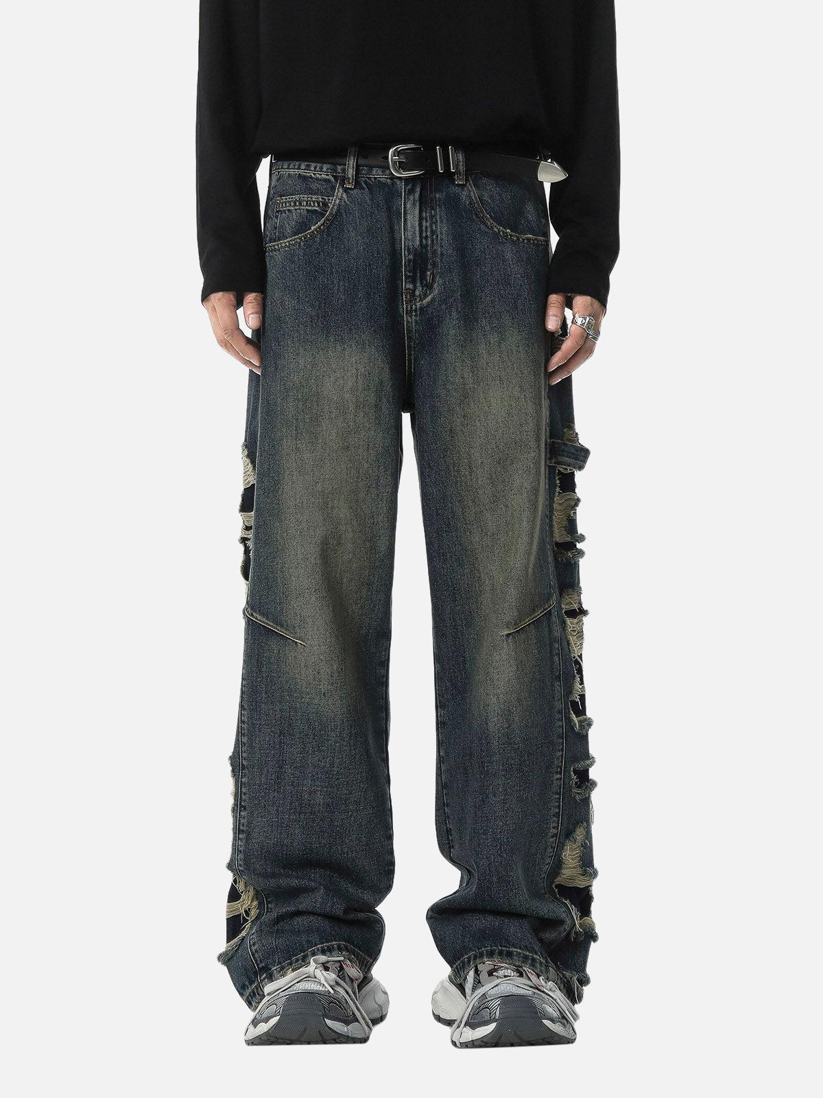 Washed Side Ripped Straight Jeans